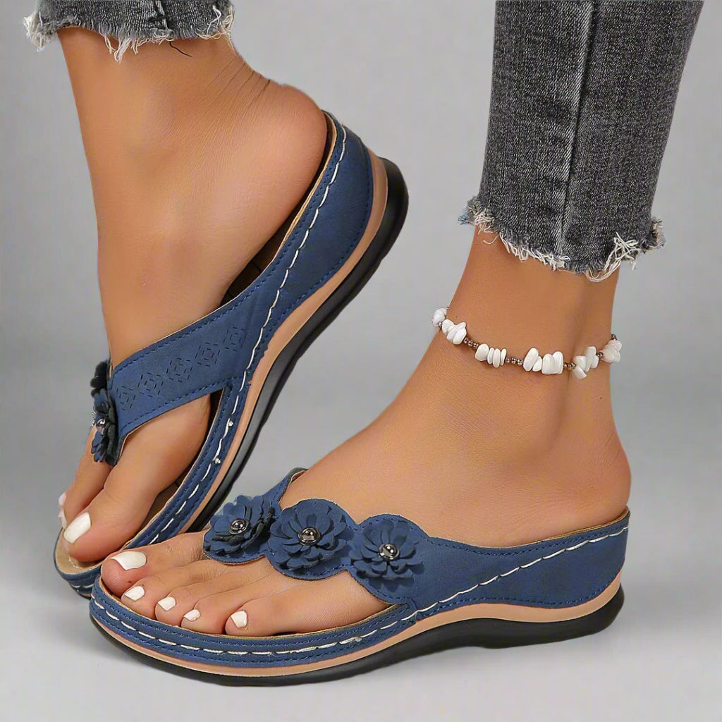 Women’s Comfortable Wedge Sandals | Floral Thong Slip On Open Toe