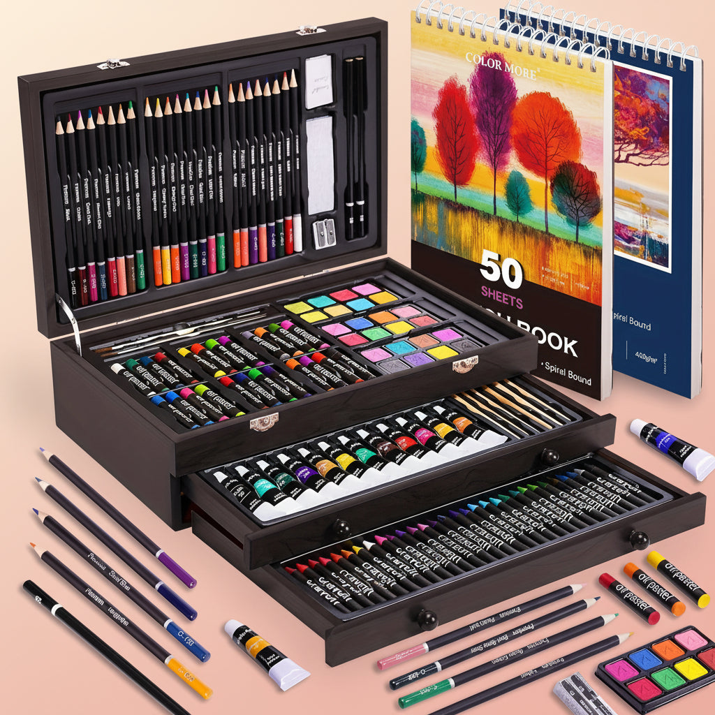 Art Supplies Gift Set Wooden Painting Kit for Kids and Adults