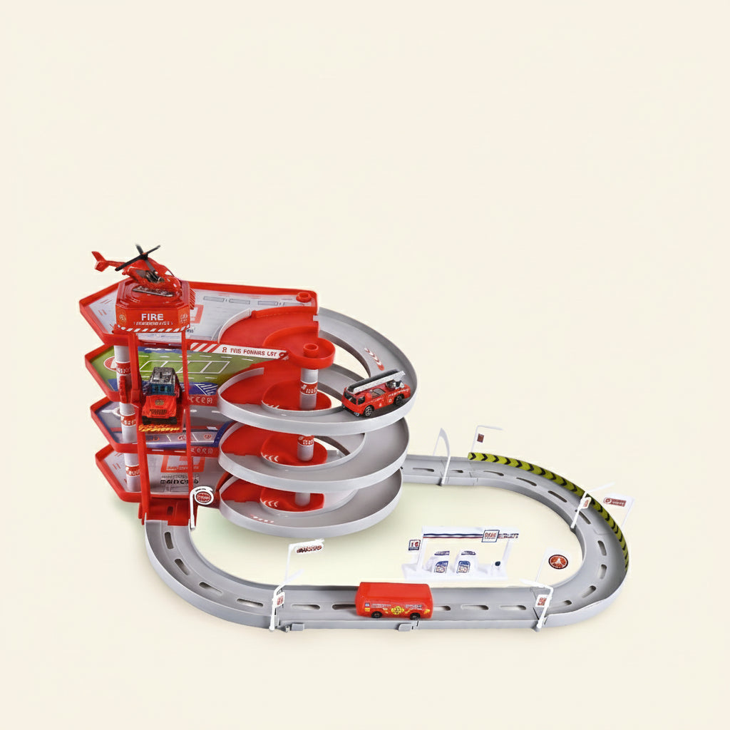 Toy Car Track Spiral Ramp Playset Red Plastic Racing Circuit for Kids