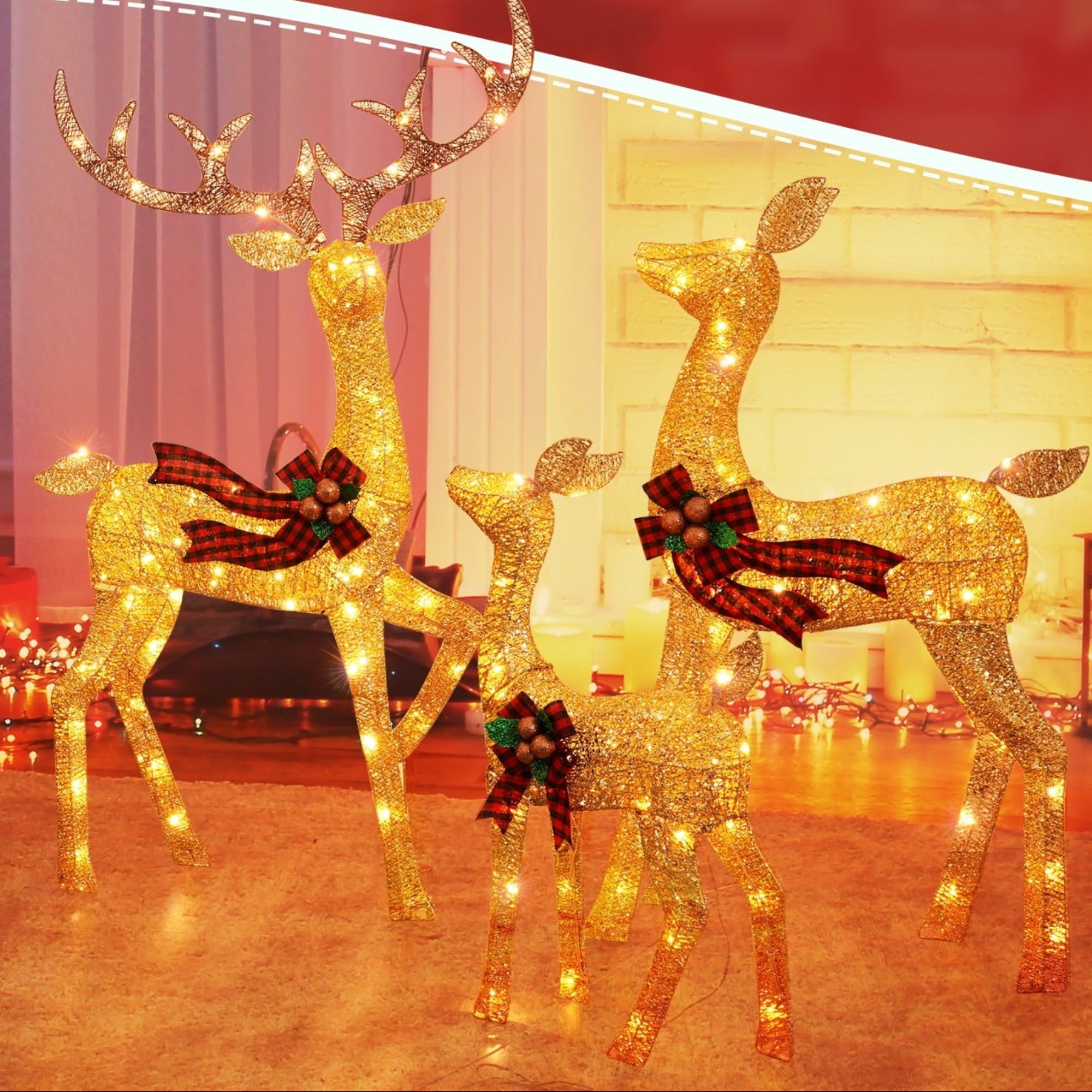 Christmas Deer Family Outdoor Decorations Lighted Waterproof Reindeer