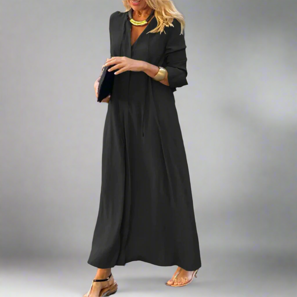 Women's Casual Long Sleeve Maxi Dress | Loose Fit V Neck Maxi