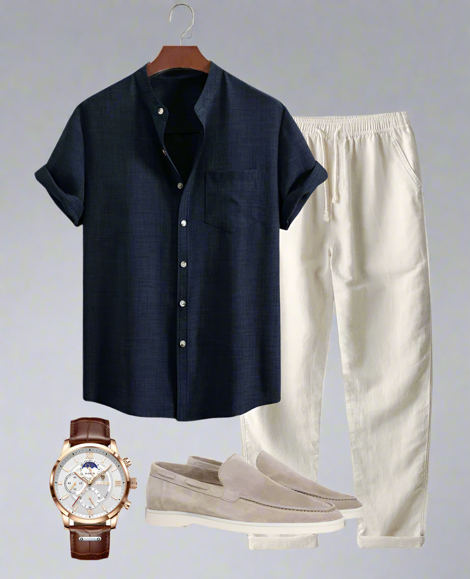 Men's Lightweight Short Sleeve Shirt Set | Relaxed Fit Casualwear