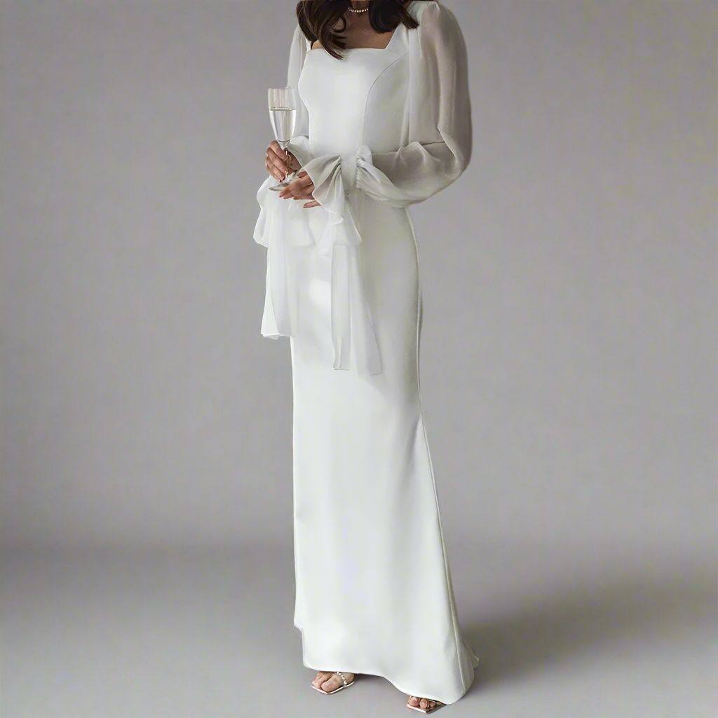 Women’s Elegant Long Sleeve Wedding Guest Dress | Puff Sleeve Maxi