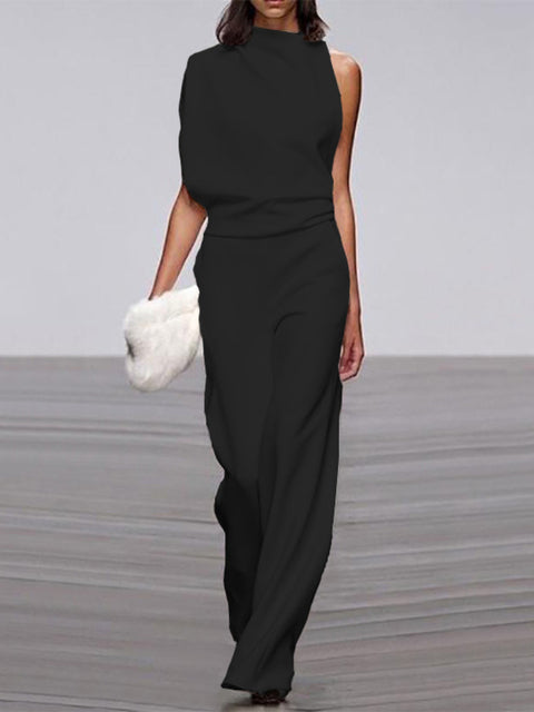 Women’s Formal Sleeveless Jumpsuit | High Neck Wide Leg
