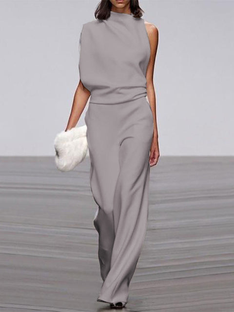 Women’s Formal Sleeveless Jumpsuit | High Neck Wide Leg
