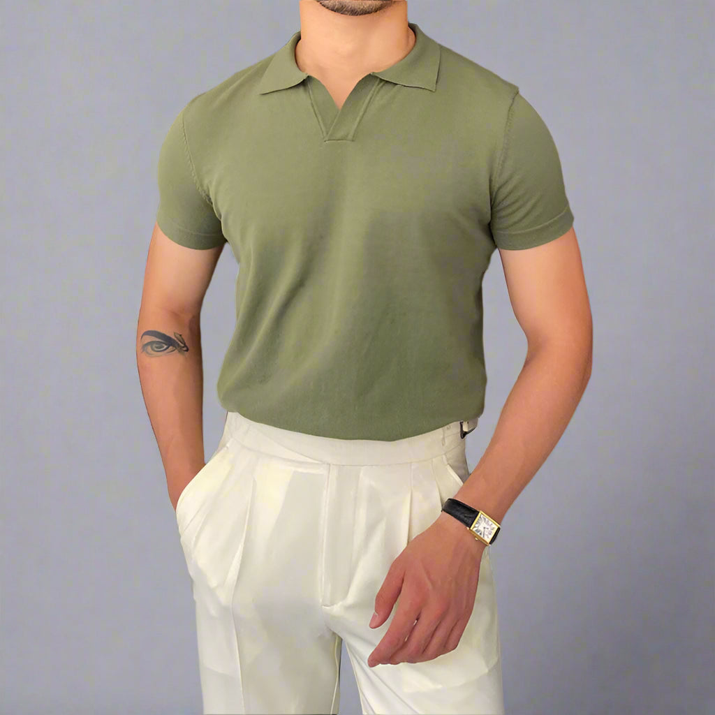OLD MONEY V Collar Polo Shirt - WEAR OLD MONEY