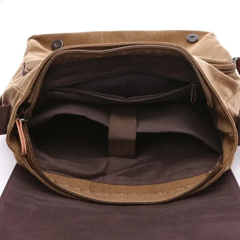 Men’s Vintage Messenger Bag | Canvas Crossbody Shoulder Satchel