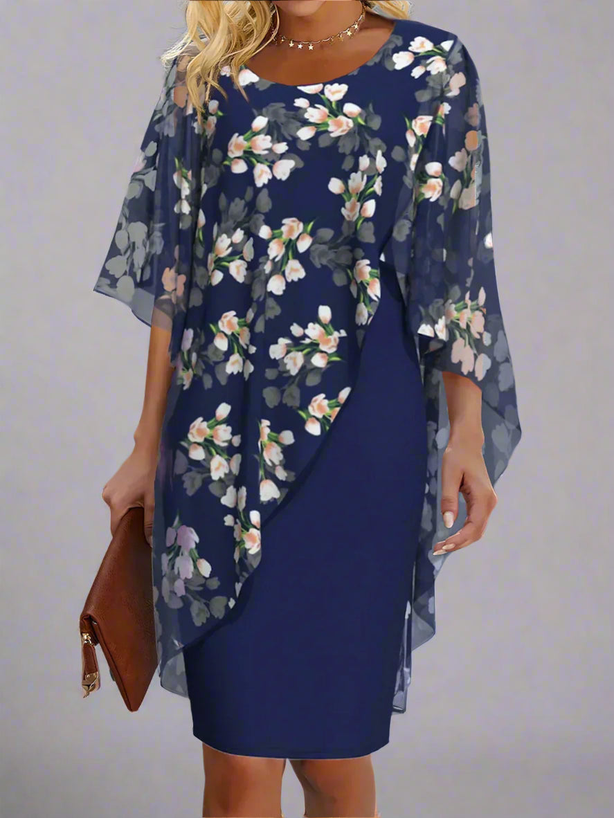 Women’s Floral Chiffon Wedding Guest Dress | Short Sleeve Midi