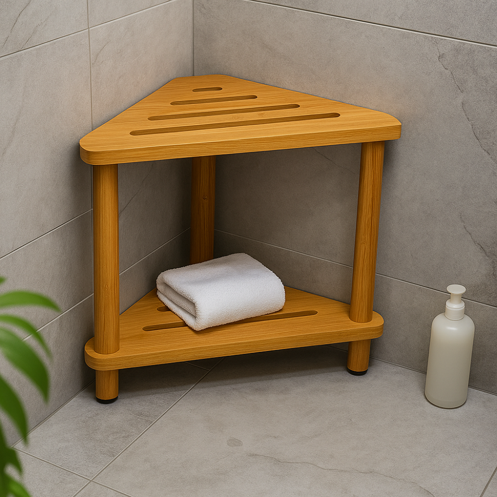 Teak Shower Bench Waterproof Durable Adjustable Storage Seat