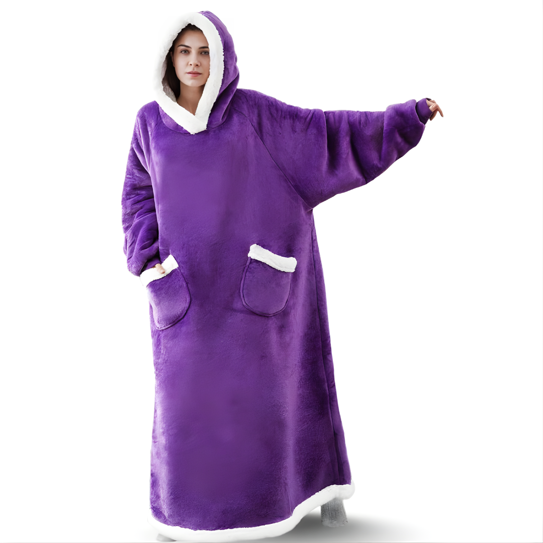 Oversized Sherpa Fleece Blanket Hoodie with Adjustable Waist and Pockets