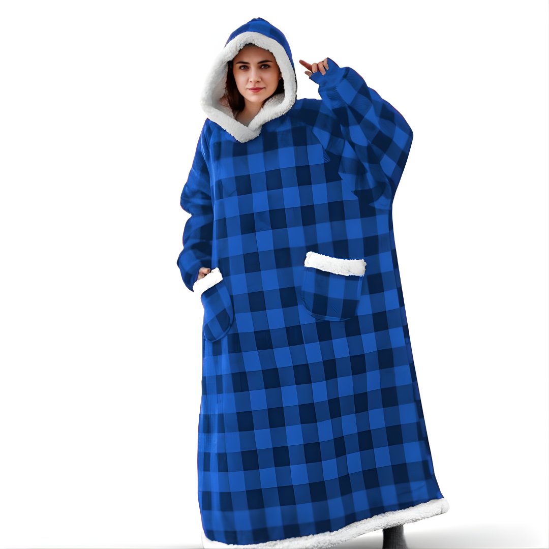 Oversized Sherpa Fleece Blanket Hoodie with Adjustable Waist and Pockets