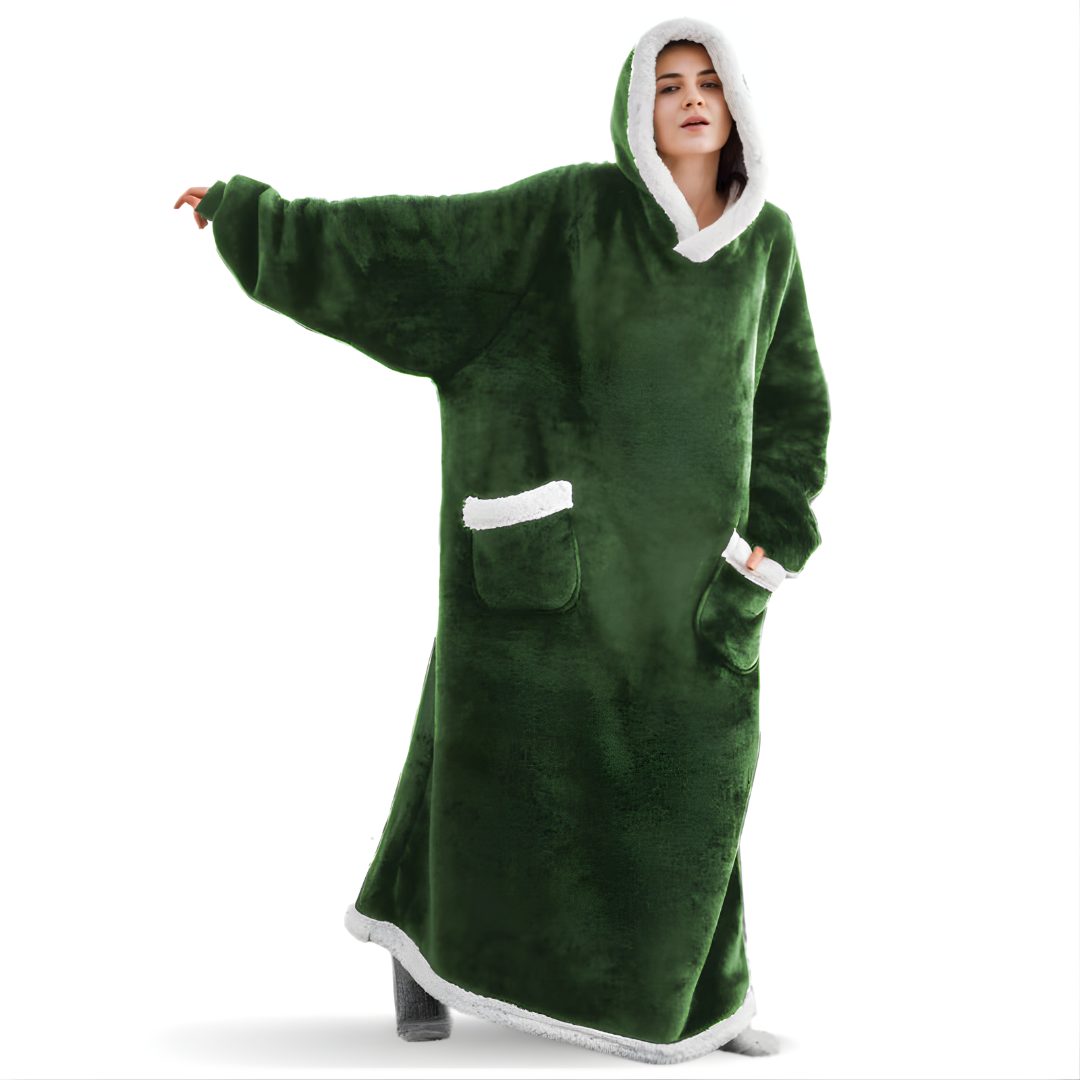 Oversized Sherpa Fleece Blanket Hoodie with Adjustable Waist and Pockets
