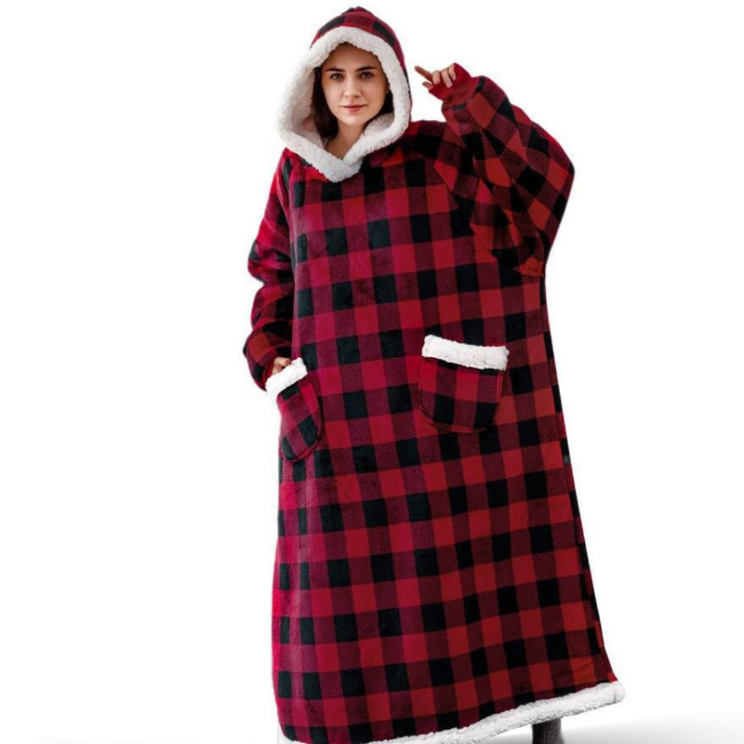Oversized Sherpa Fleece Blanket Hoodie with Adjustable Waist and Pockets