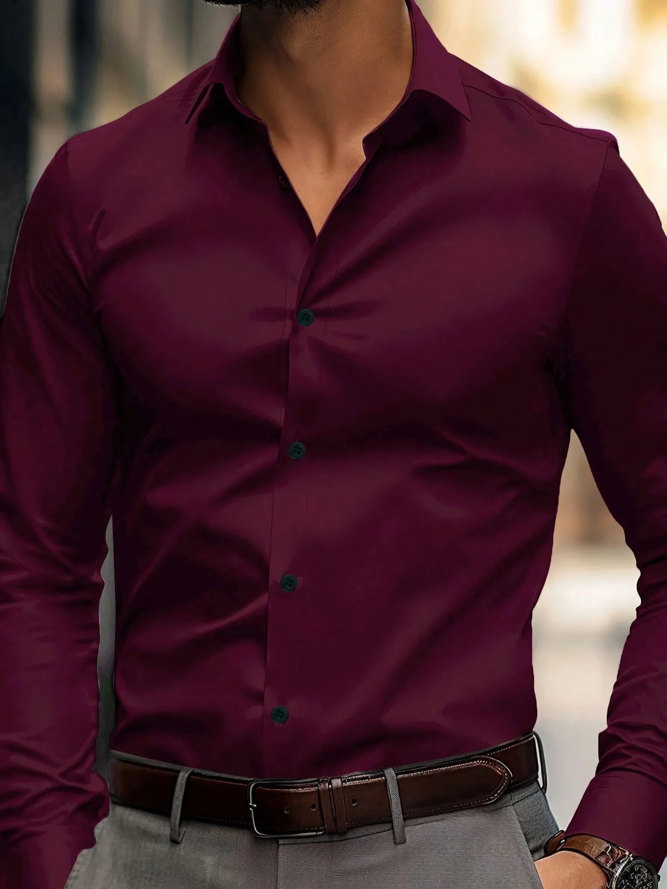 Men's Slim Fit Long Sleeve Shirt | Dress Casual Style