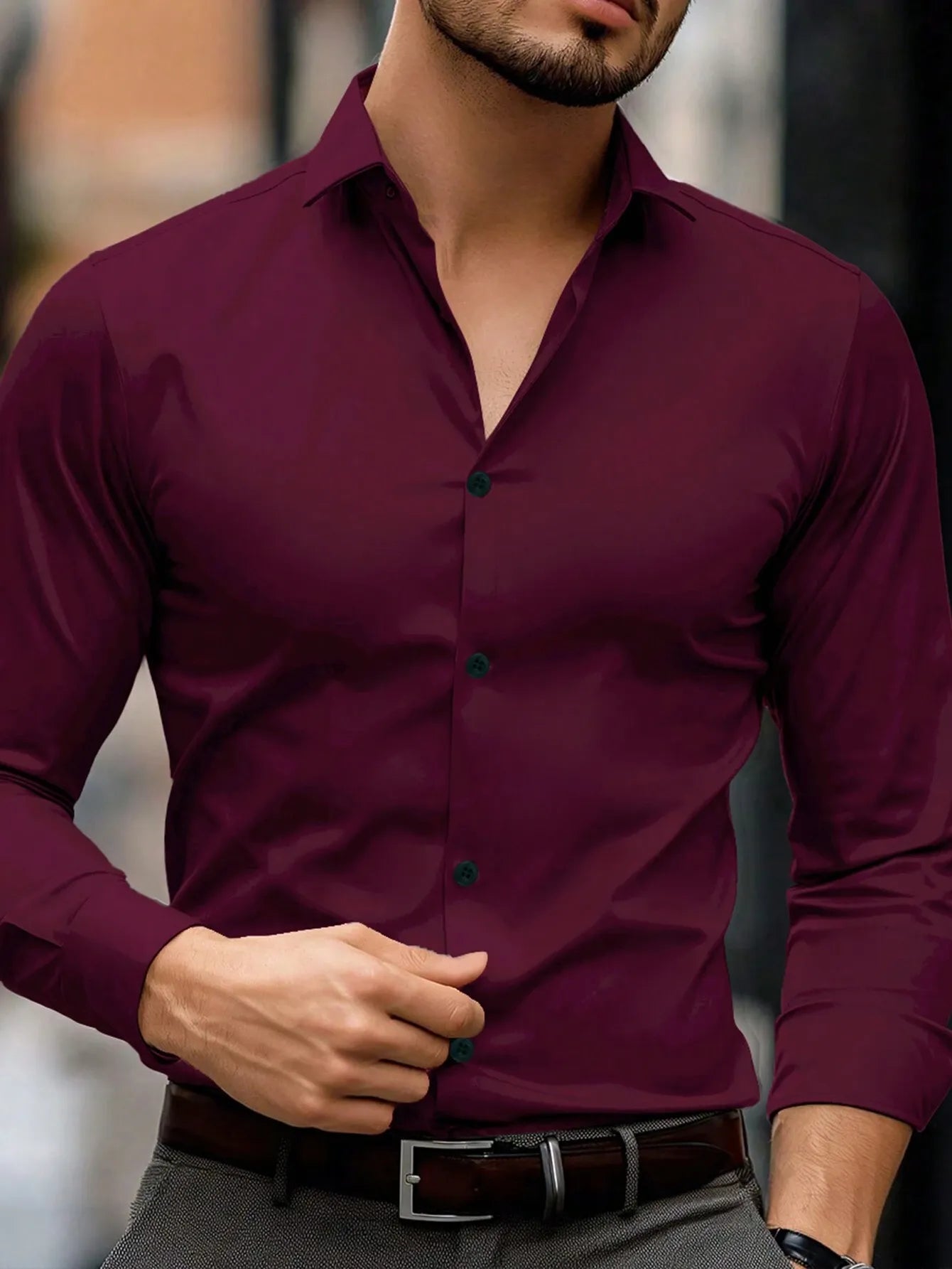 Men's Slim Fit Long Sleeve Shirt | Dress Casual Style
