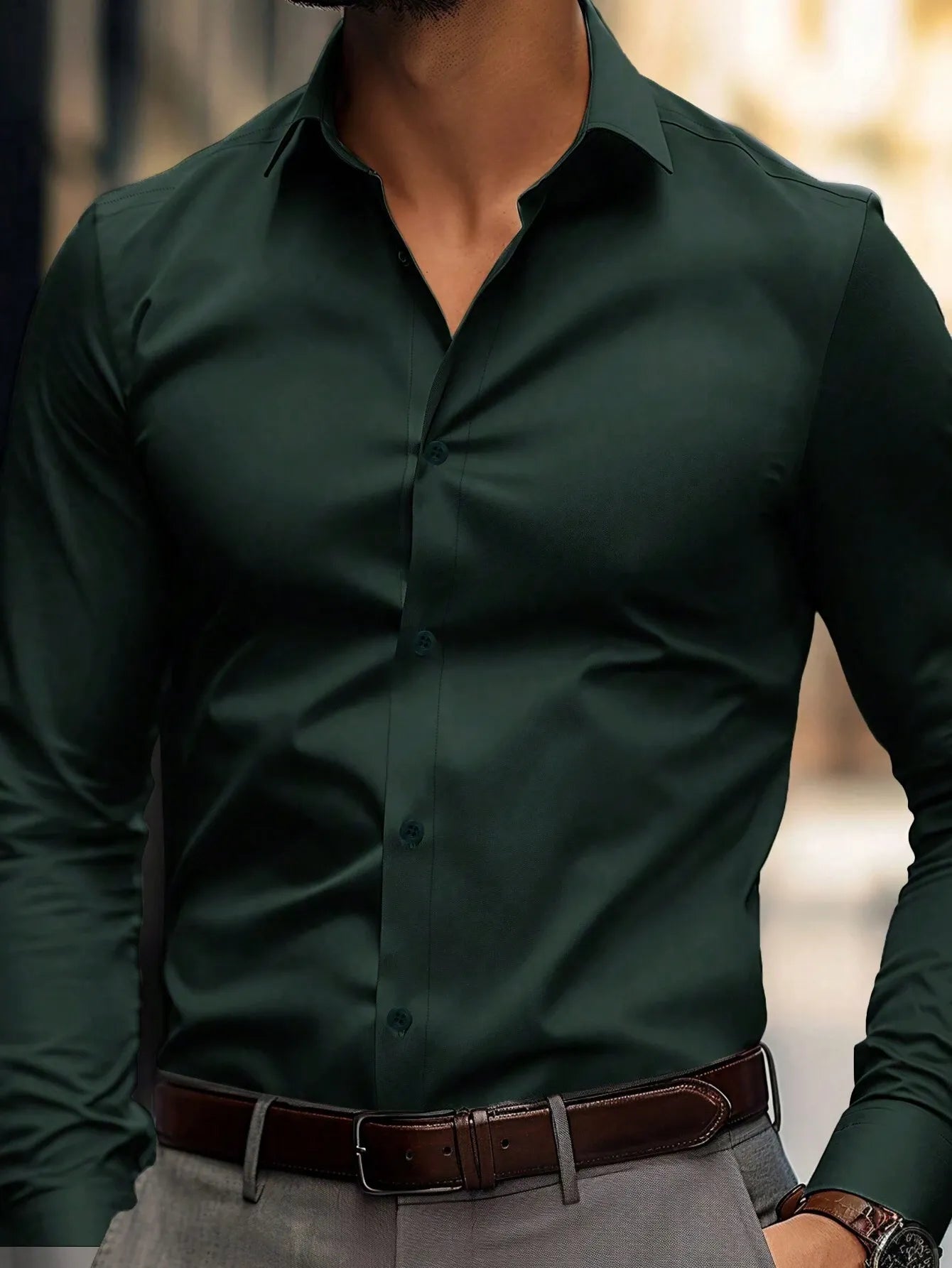 Men's Slim Fit Long Sleeve Shirt | Dress Casual Style
