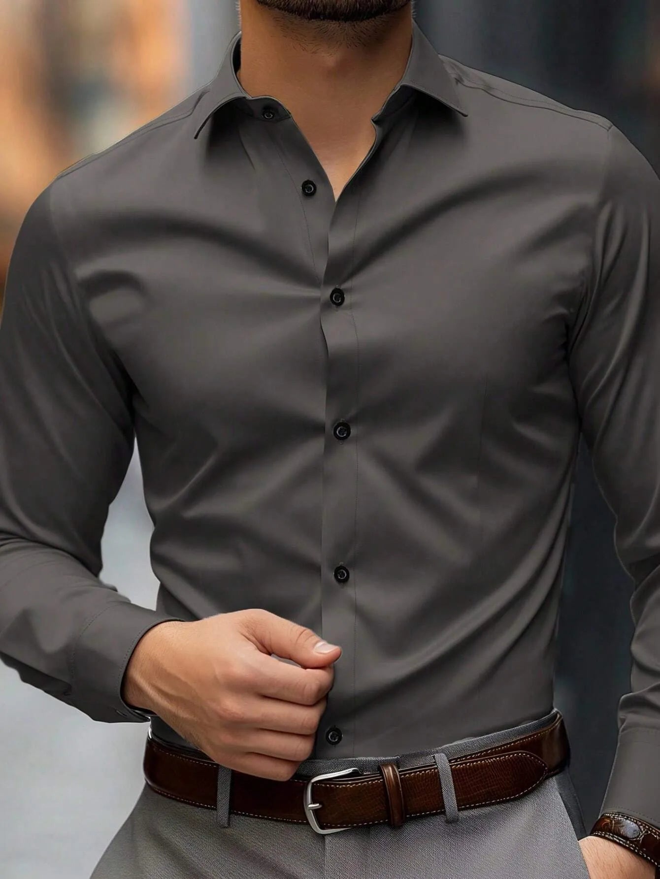 Men's Slim Fit Long Sleeve Shirt | Dress Casual Style