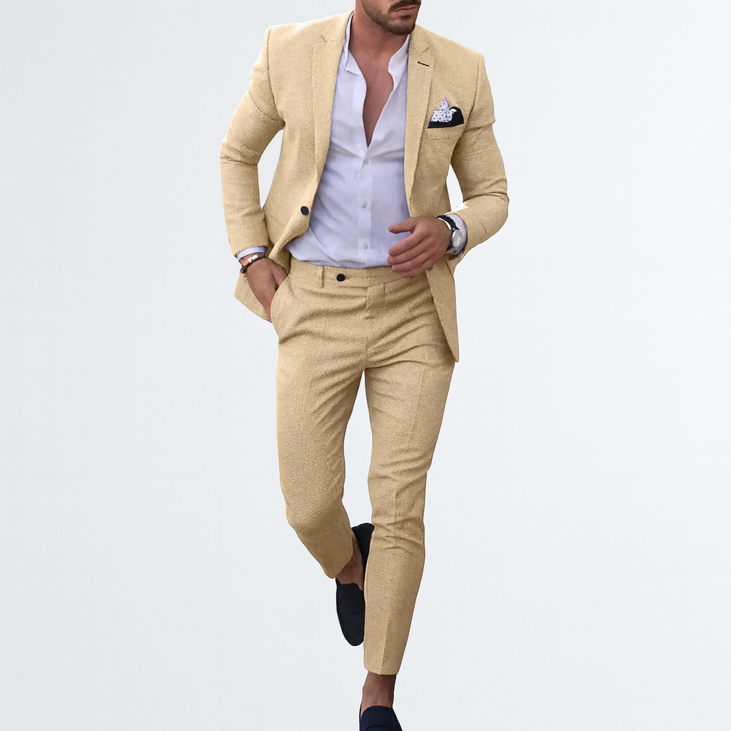 Ensemble de costume slim fit en lin pour homme | Vêtements sur mesure