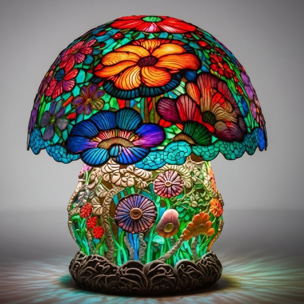 Stained Glass Lamp Mushroom Design Decorative Table Light