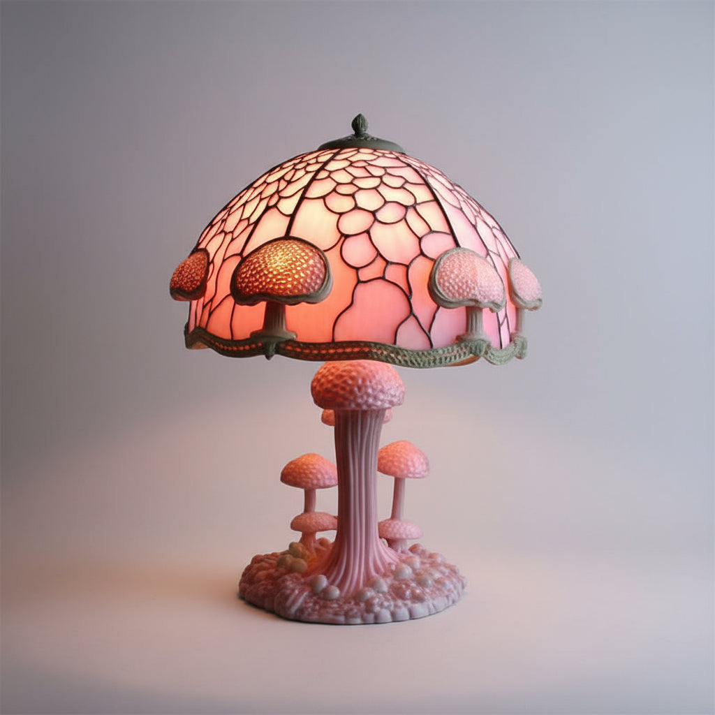 Stained Glass Lamp Mushroom Design Decorative Table Light
