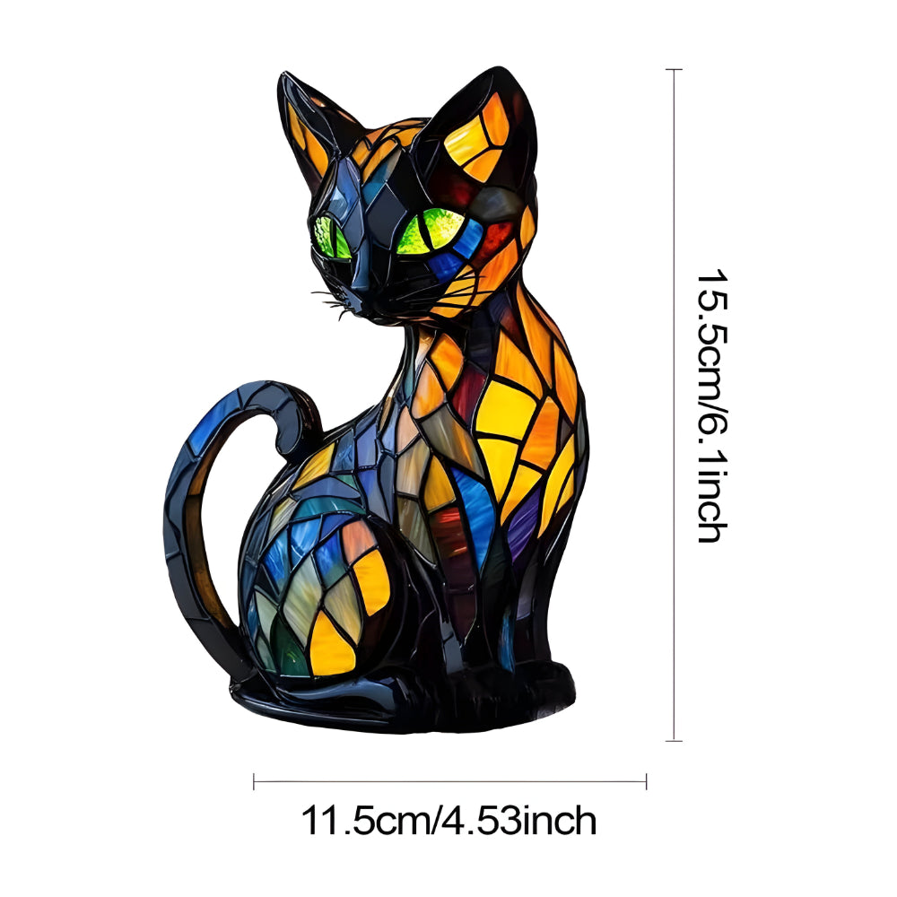 Stained Glass Cat Lamp Warm Ambient Decorative Table Light