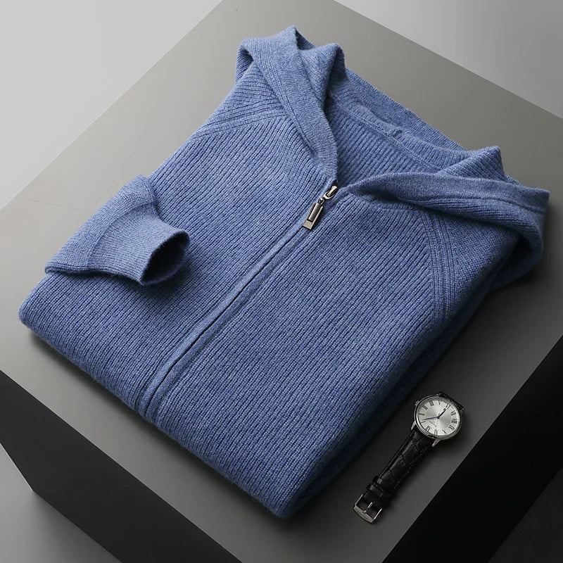 Men's cashmere zip hoodie sweater | pullover cardigan style