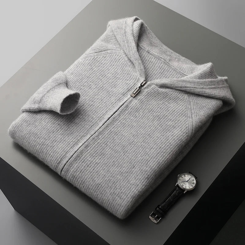 Men's cashmere zip hoodie sweater | pullover cardigan style