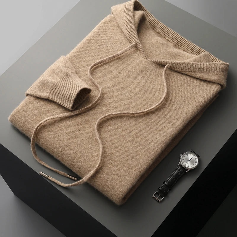Men's knit cashmere hoodie sweater | long jumper style