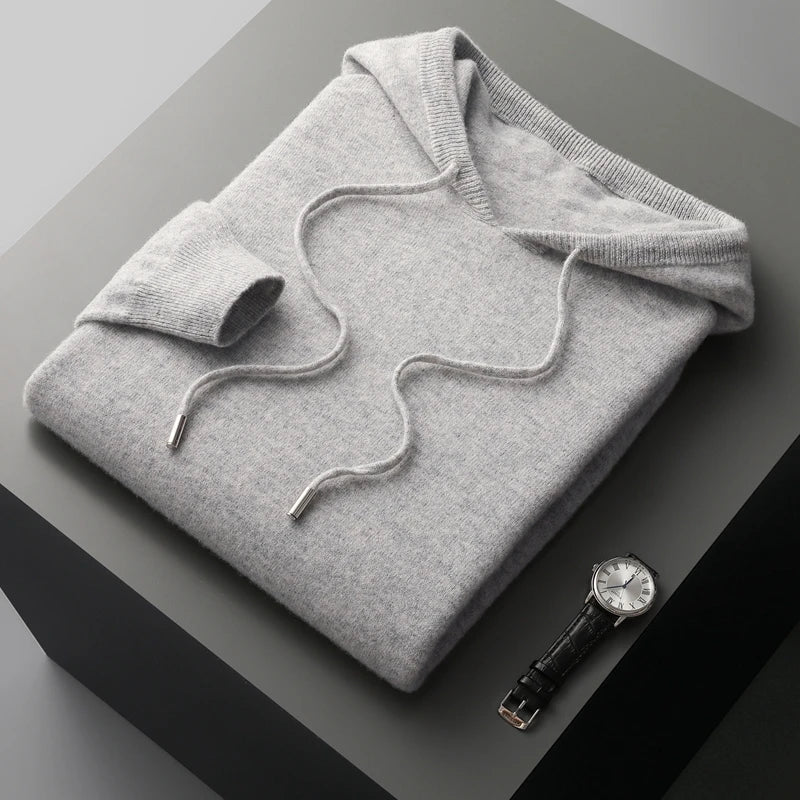 Men's knit cashmere hoodie sweater | long jumper style