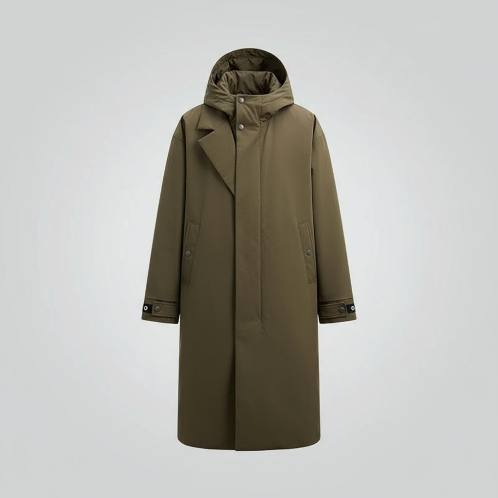 Men's Long Trench Coat - Oversized Hooded Jacket
