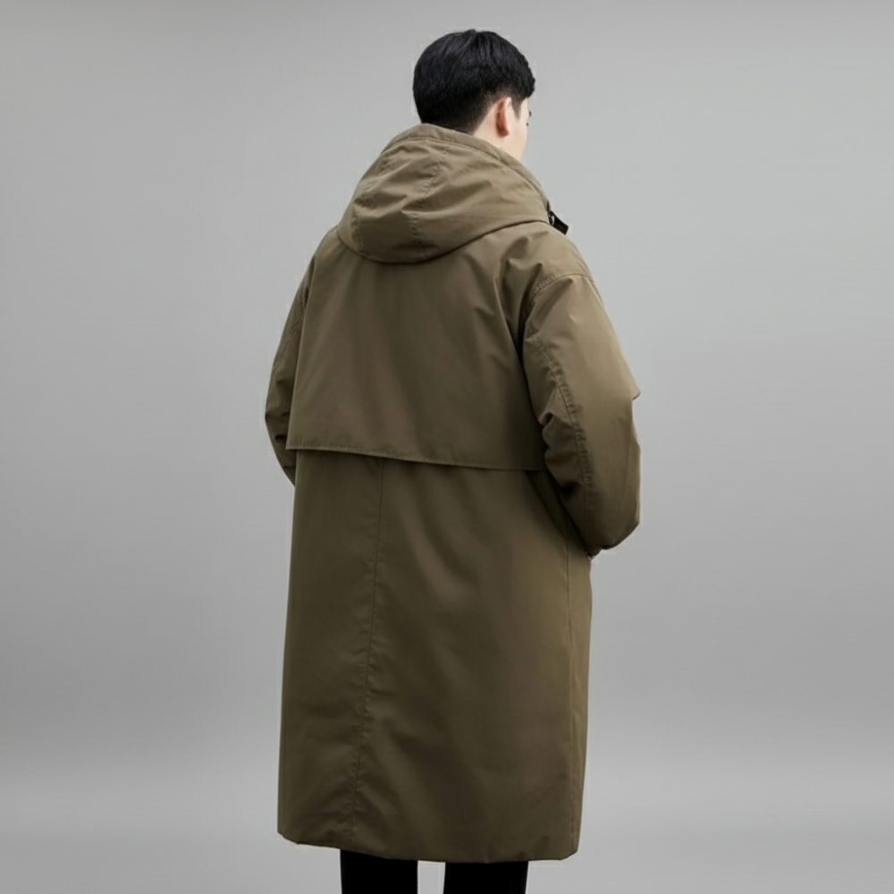 Men's Long Trench Coat - Oversized Hooded Jacket