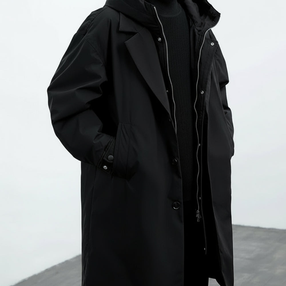 Men's Long Trench Coat - Oversized Hooded Jacket