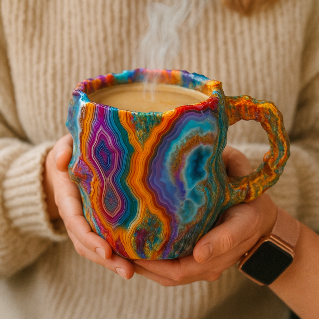 Crystal Stone Coffee Mug Handcrafted Geode Mineral Ceramic Cup