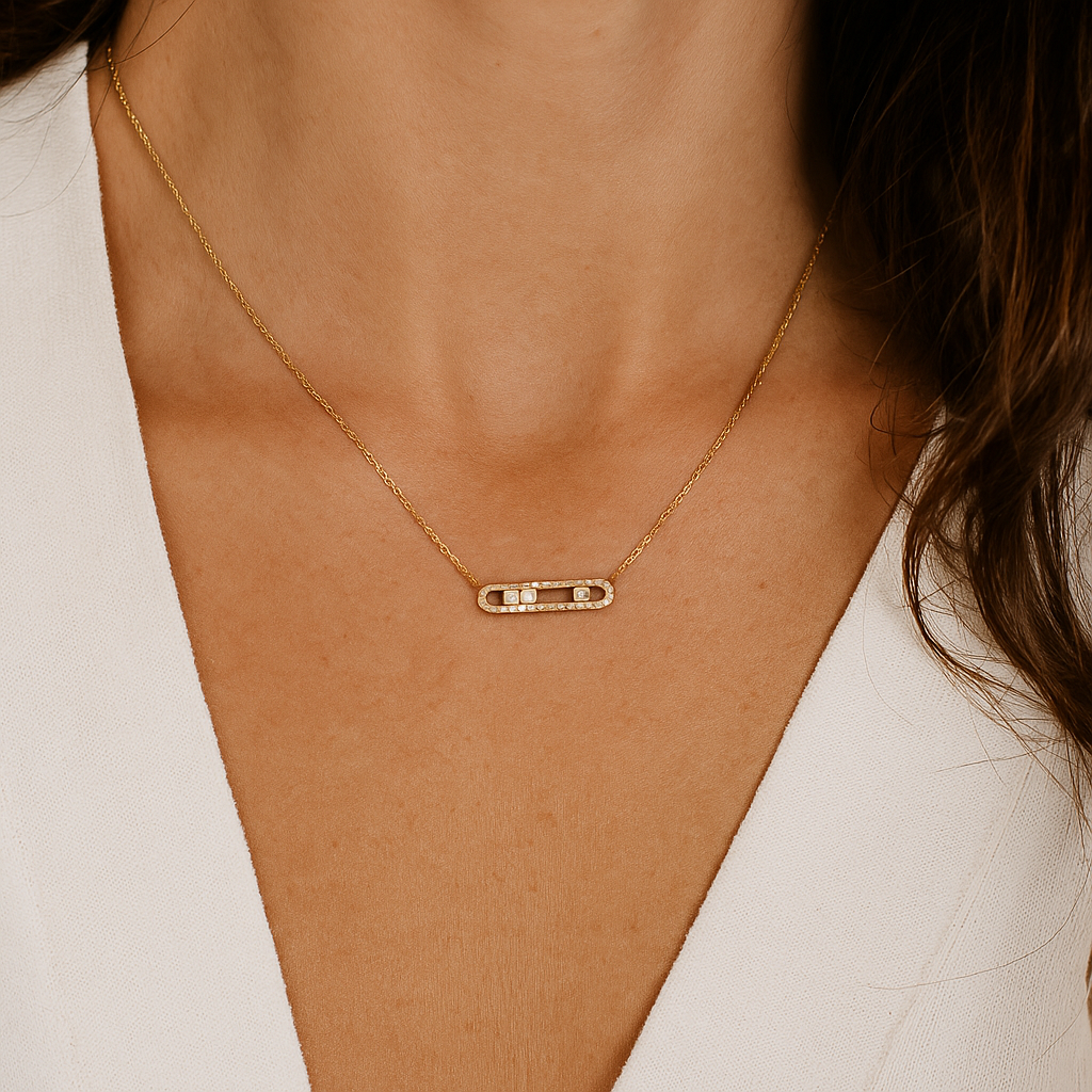 Diamond Necklace Moving Stones Adjustable Gold Chain