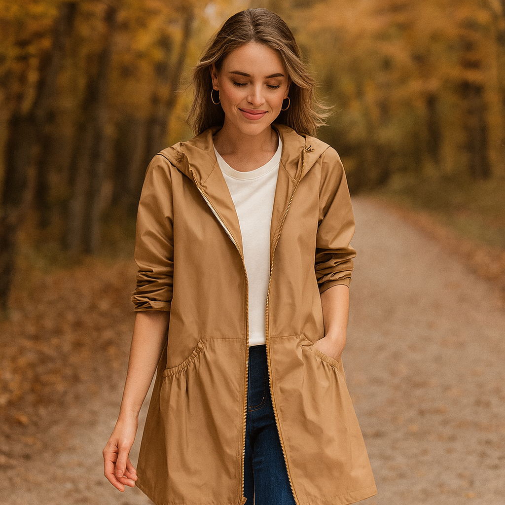 Ladies Lightweight Waterproof Trench Coat Long Hooded