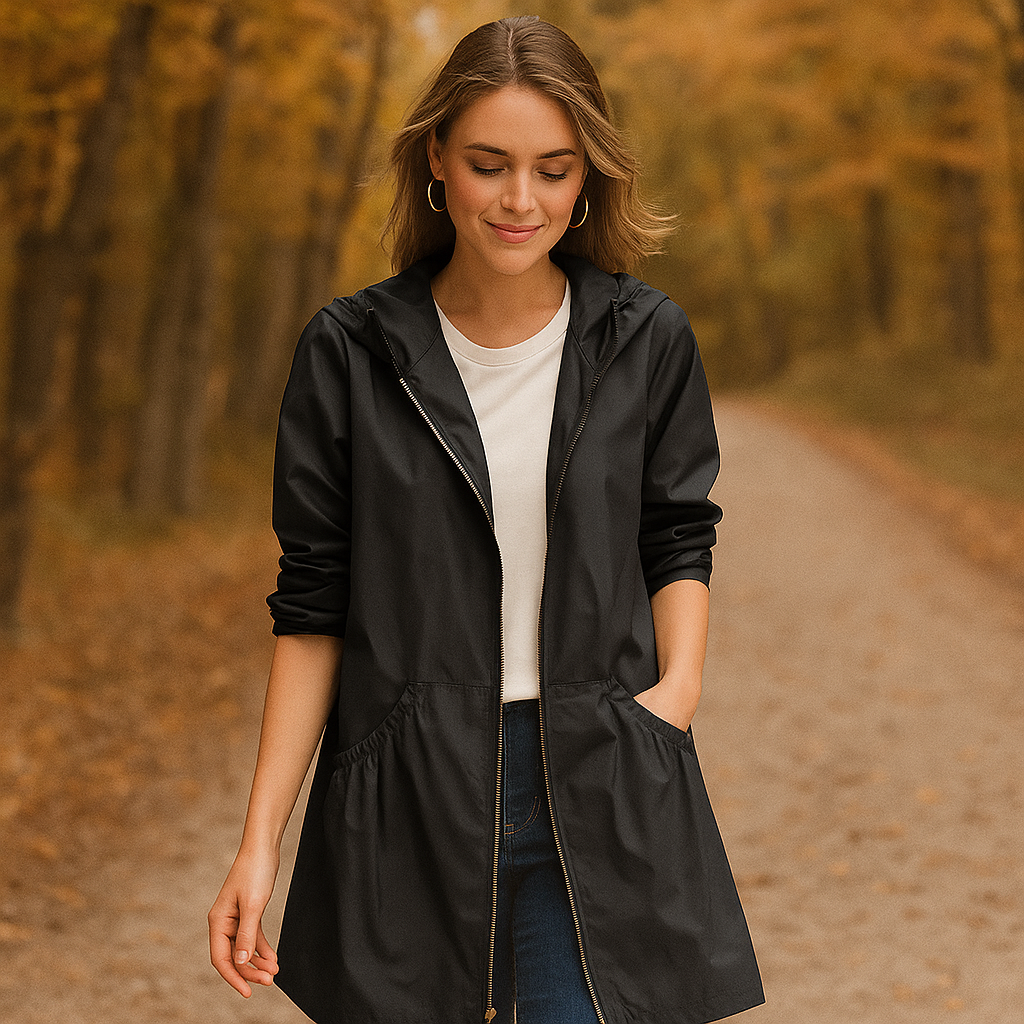 Ladies Lightweight Waterproof Trench Coat Long Hooded