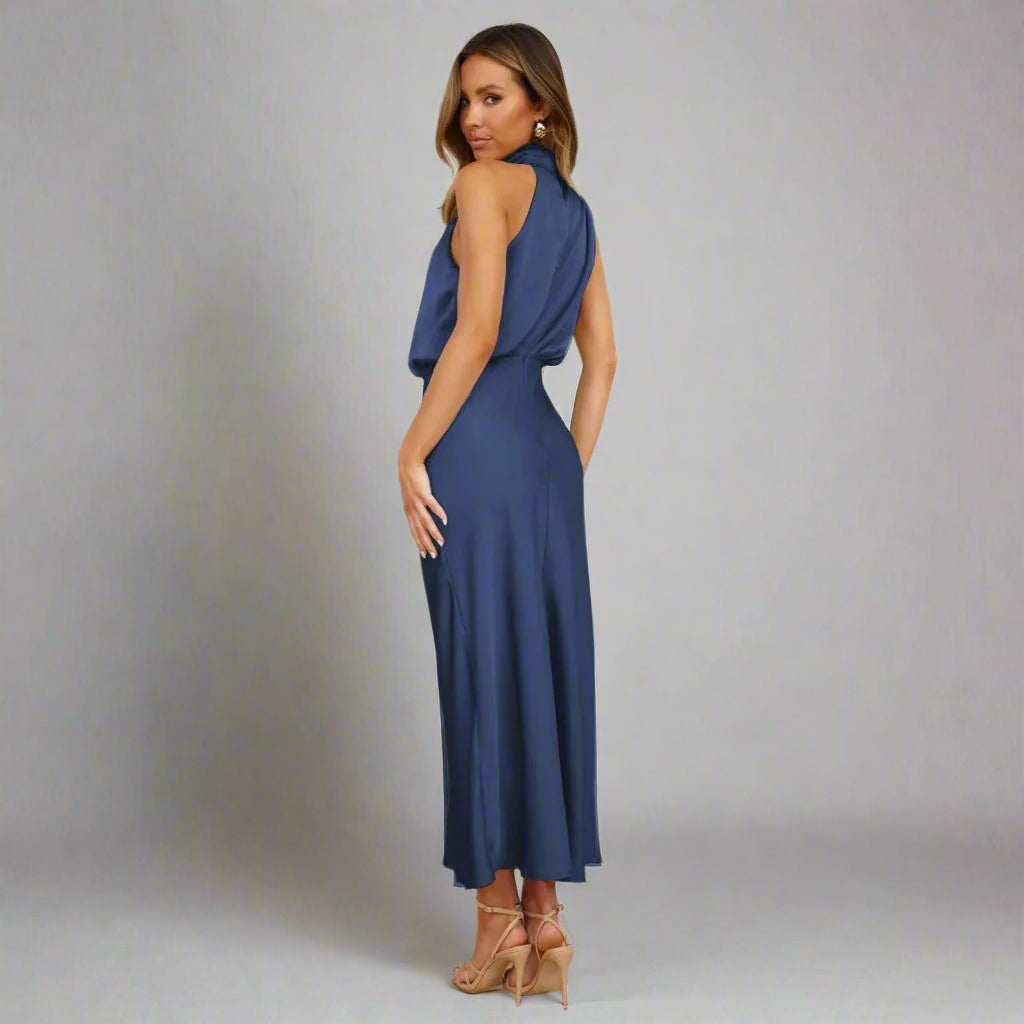 Women’s Satin Halter Neck Formal Dress | High Neck Midi
