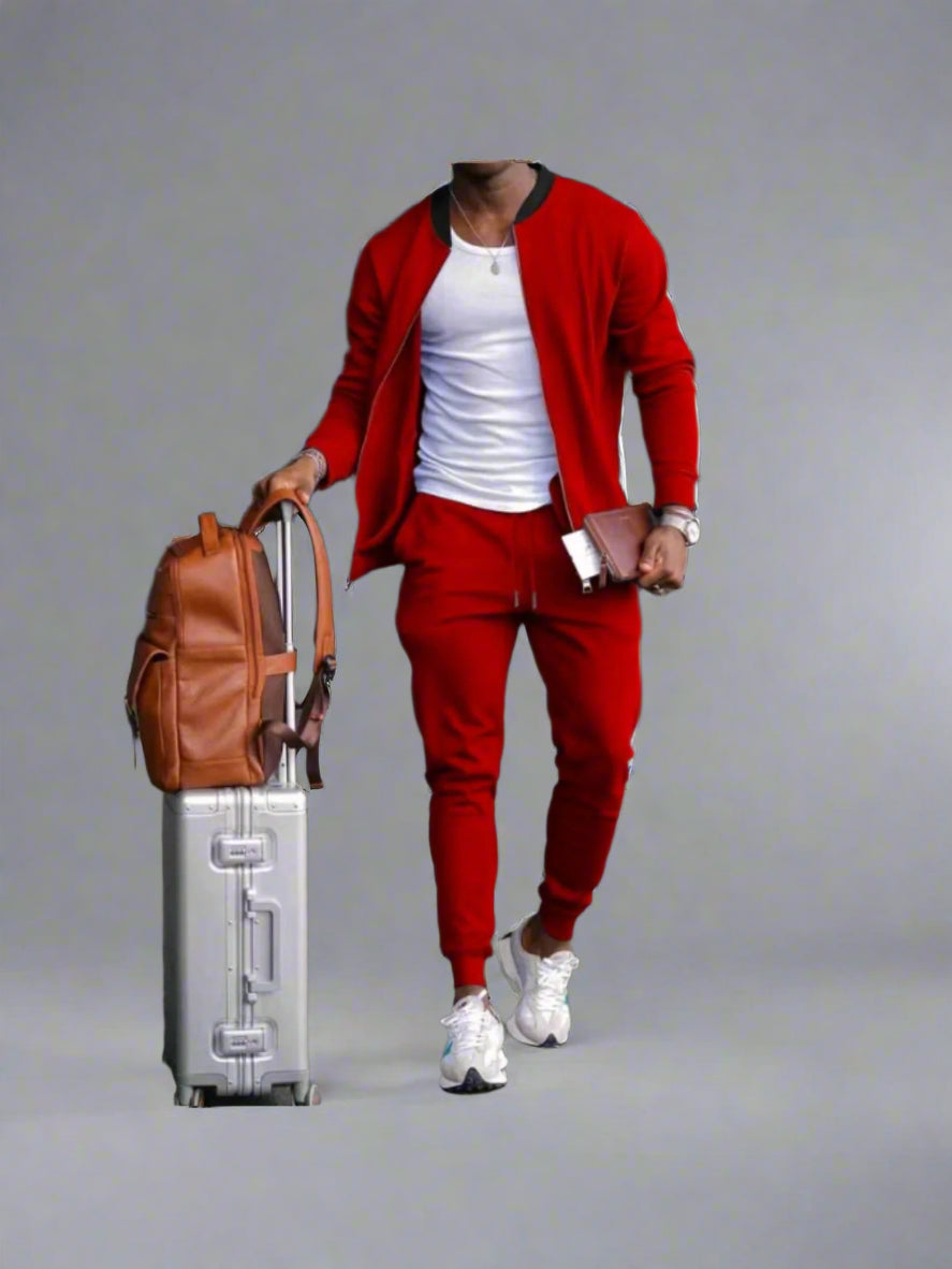 Men's Casual Slim Fit Tracksuit Set | Zip Jacket Jogger Pants