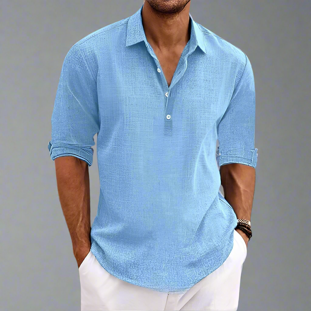 Men’s Casual Long Sleeve Summer Shirt | Lightweight Henley