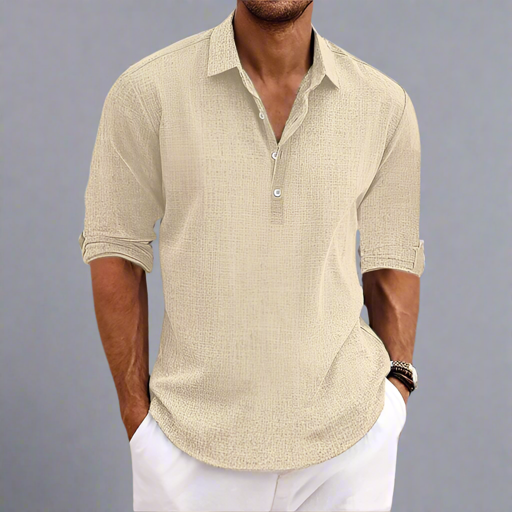 Men’s Casual Long Sleeve Summer Shirt | Lightweight Henley