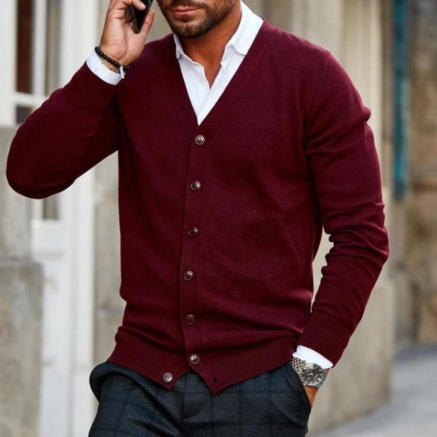 Men’s Knit Long Sleeve Cardigan Sweater | Slim Fit Vest Style