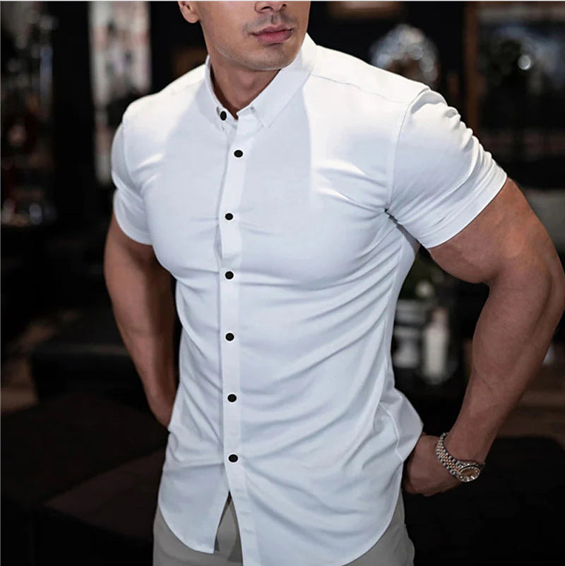 Men's Tight Short Sleeve Shirt | Button Up Casual