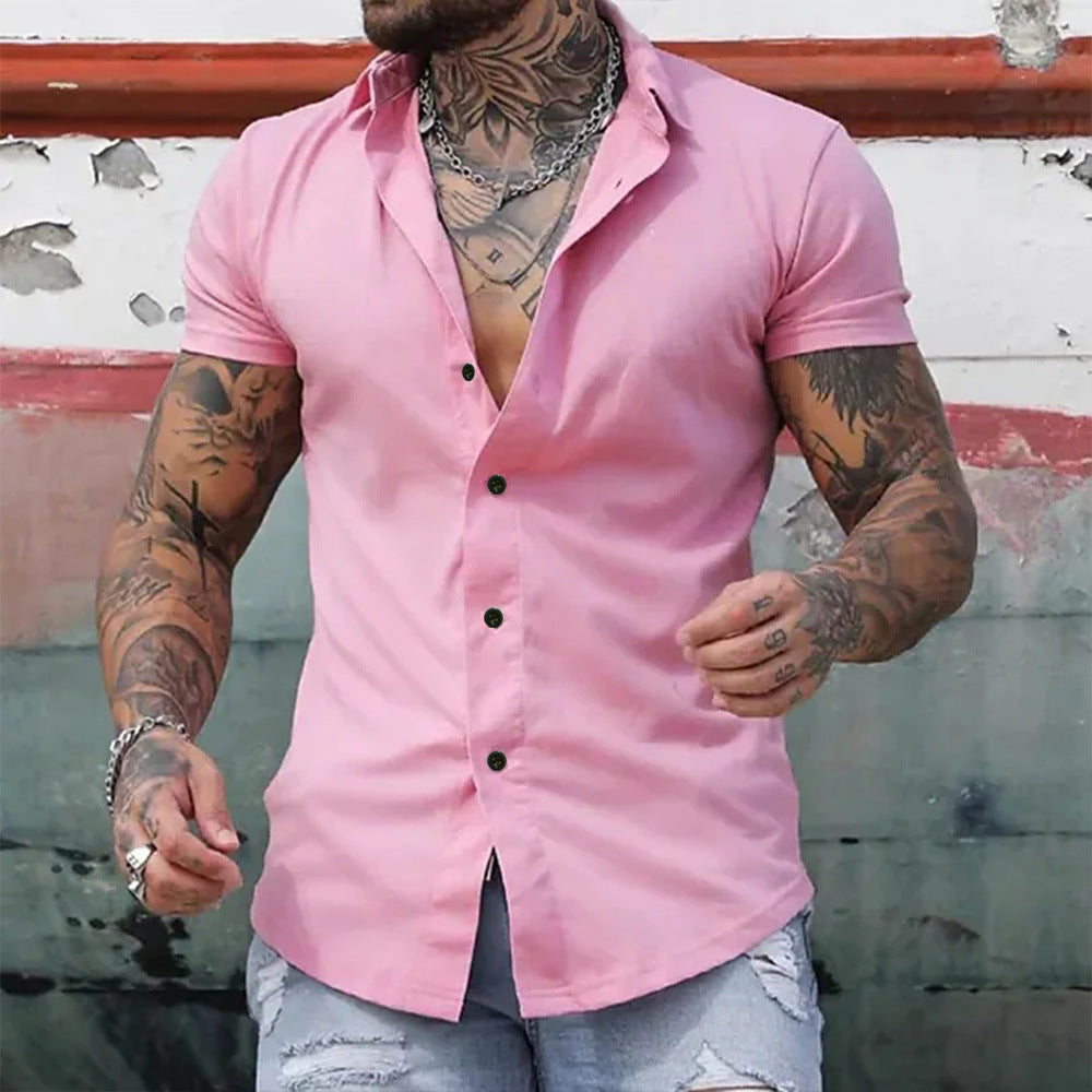 Men's Tight Short Sleeve Shirt | Button Up Casual
