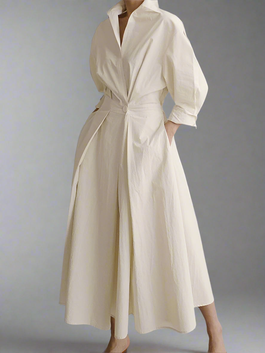 Women’s Cotton Long Sleeve Shirt Dress | Belted Midi