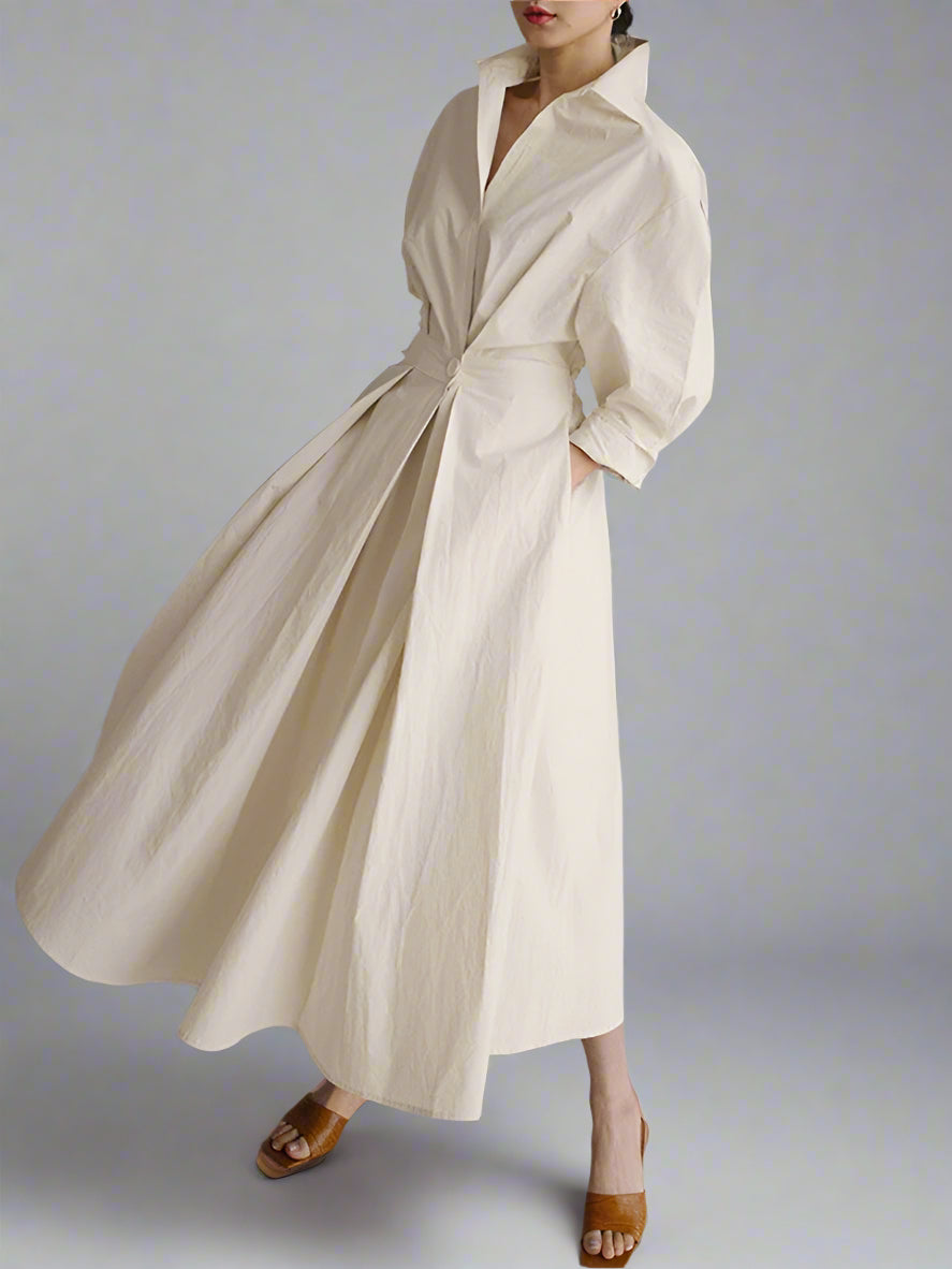 Women’s Cotton Long Sleeve Shirt Dress | Belted Midi