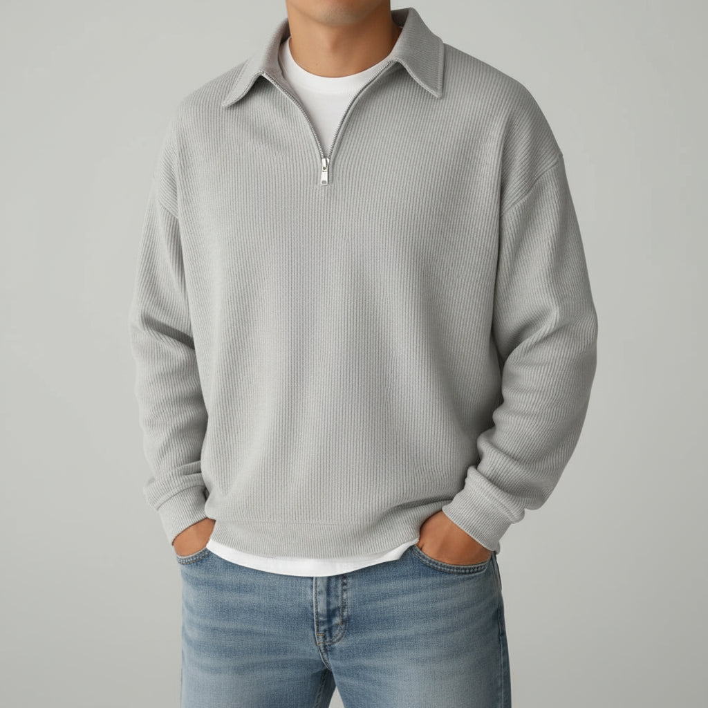 Men's Ribbed Knit Quarter Zip Sweater Turtleneck