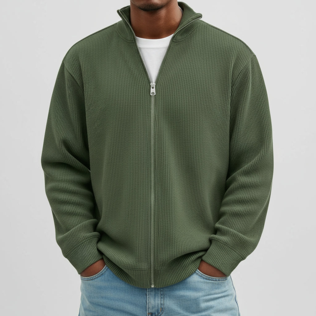 Men's Ribbed Knit Quarter Zip Sweater Turtleneck