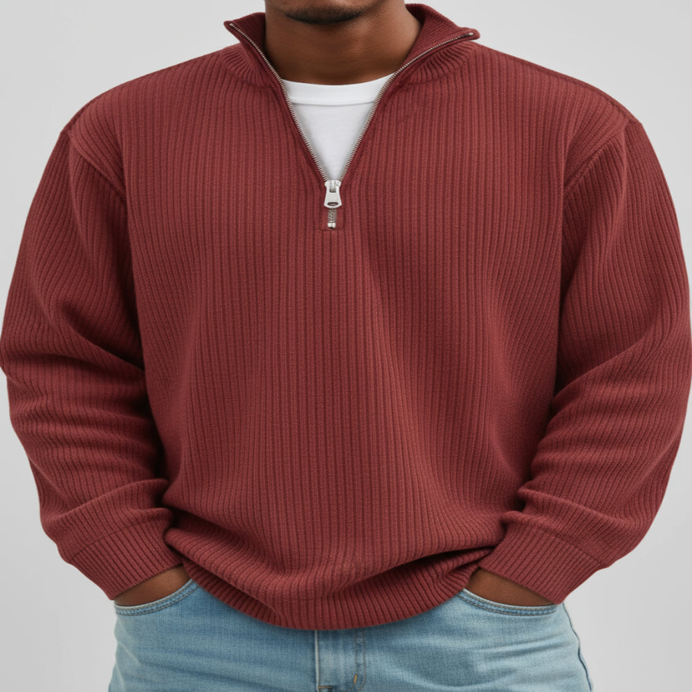 Men's Ribbed Knit Quarter Zip Sweater Turtleneck