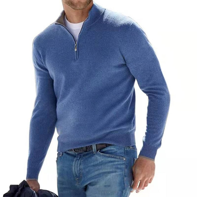 Men's knit zip sweater | Long sleeve pullover jumper