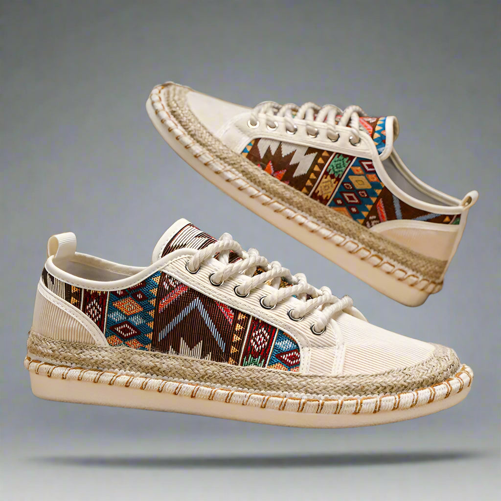 Men’s Boho Casual Sneakers | Ethnic Canvas Shoes Espadrille Style